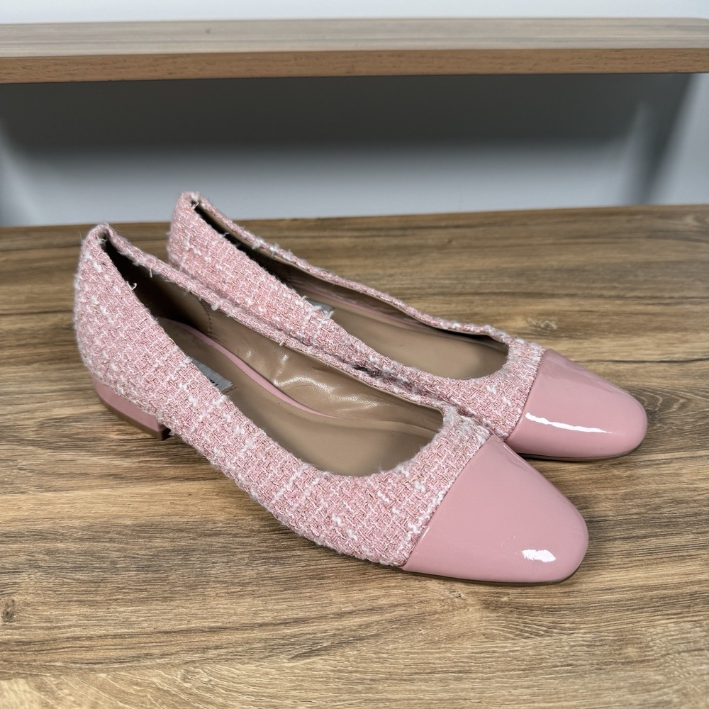 Steve Madden Pink Tweed and Patent Cap Toe Flats